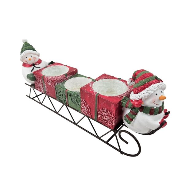 Yankee Candle Snowman Sleigh Tealight Holder Christmas Decor Presents Resin - Picture 1 of 11